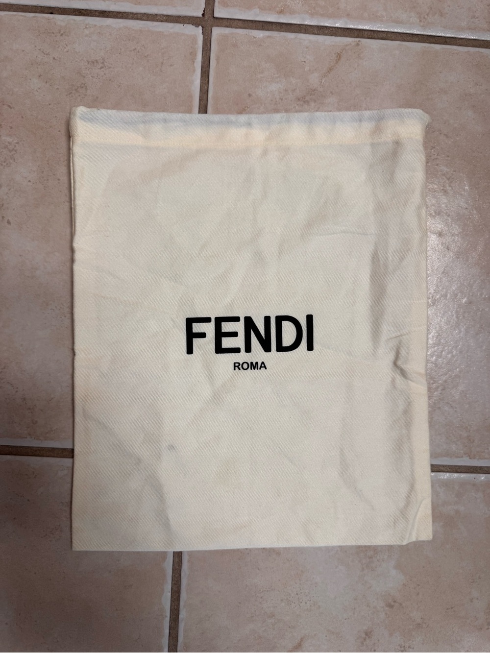 Fendi Cream Drawstring Storage Sack with Black Logo